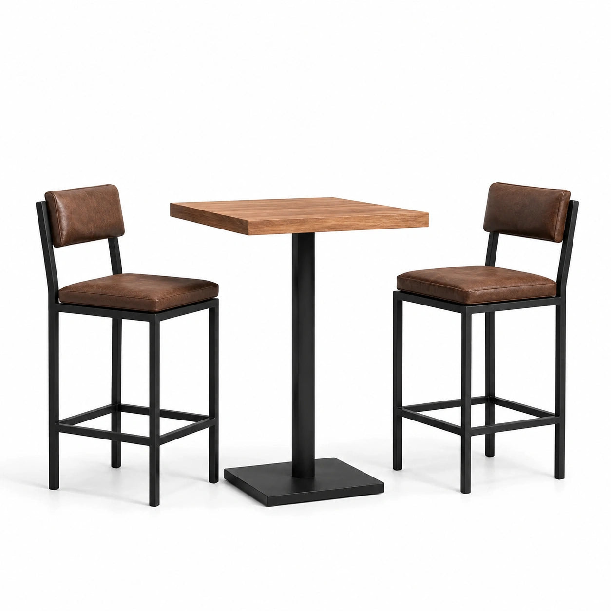 Bartisch-Set Eichenholz Metall/Lederoptik 70x70x110 cm