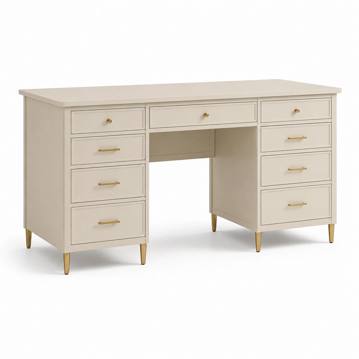 MDF Schreibtisch Beige 140x60x75cm mit 9 Schubladen