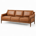 3-Sitzer Ledersofa mit Walnussholzrahmen, Cognac