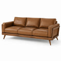 3-Sitzer Sofa Braun Leder mit Walnussholzrahmen