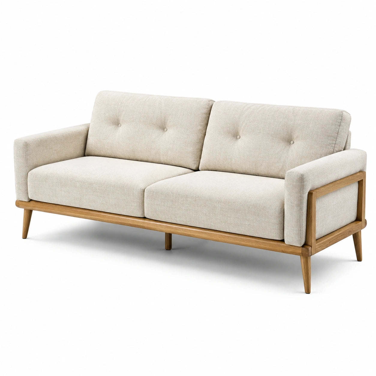 Zweisitziges Sofa aus Leinenstoff mit Holzrahmen
