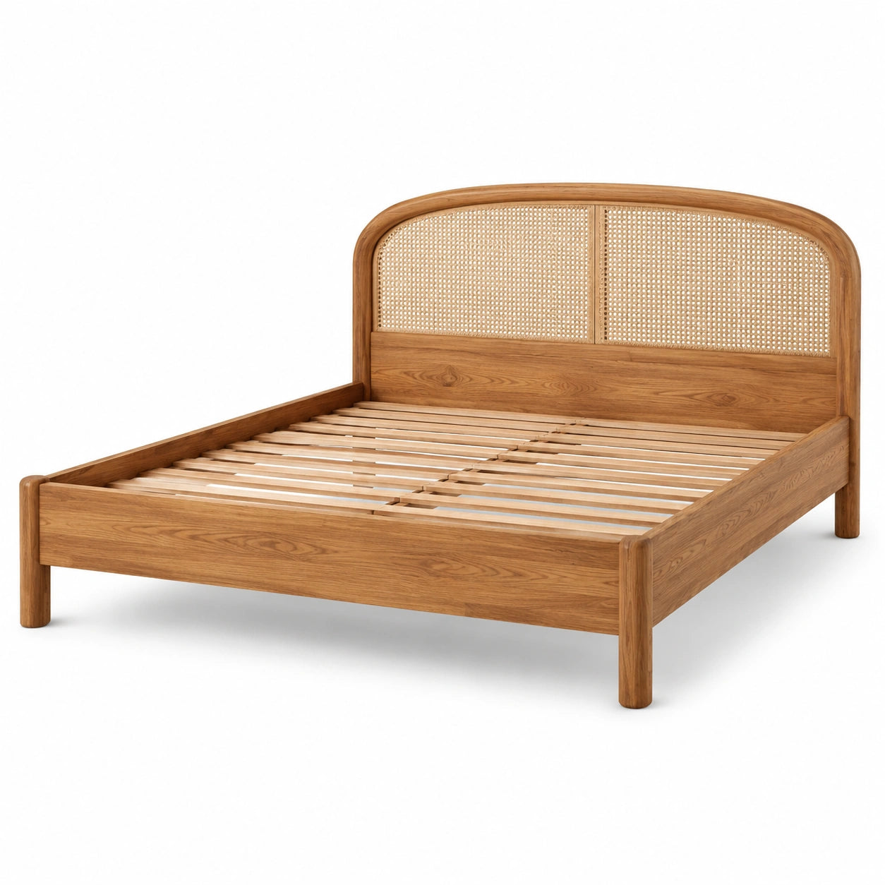 Holzbett mit Rattan-Kopfteil 200x160cm