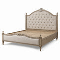 Doppelbett aus Eiche mit Leinen-gepolstertem Kopfteil Beige 200x180 cm