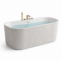Freistehende Badewanne Oval Weiß Acryl mit Messingelementen