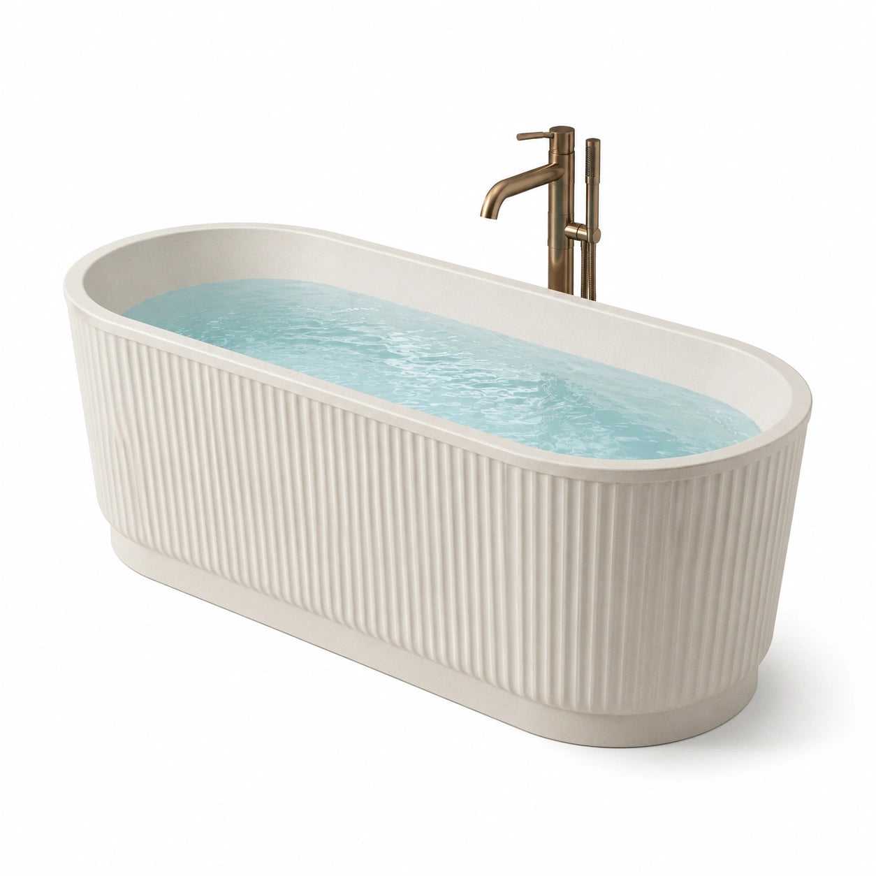 Freistehende Badewanne Oval Beige Acryl mit Wasserhahn
