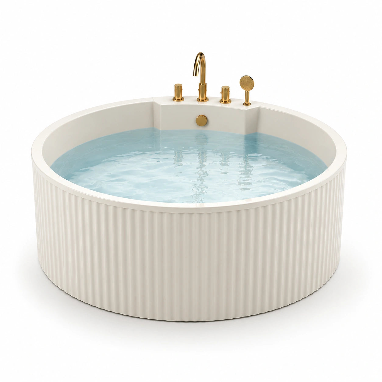 Runde freistehende Acrylbadewanne mit Messingarmaturen Weiß Ø 150 cm