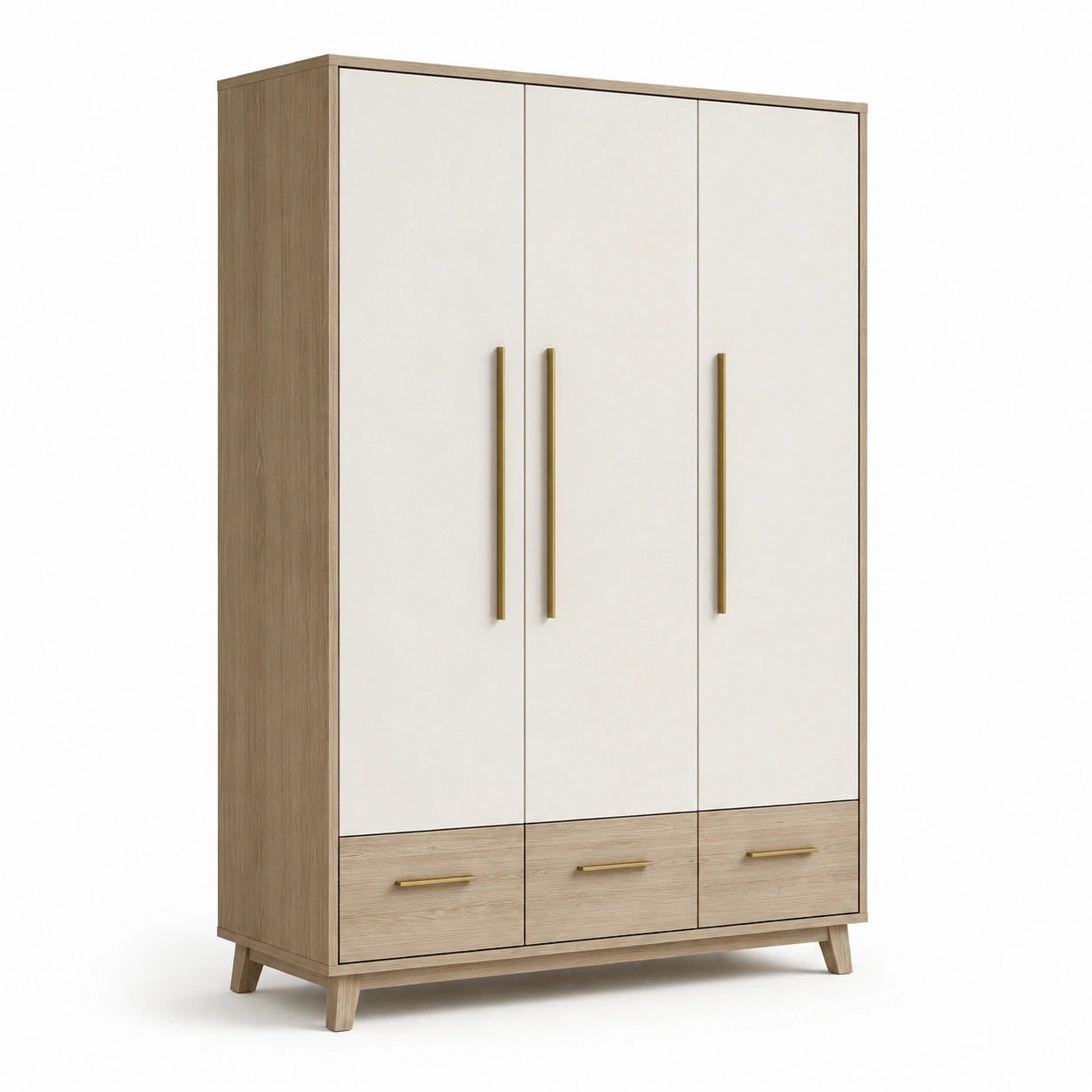 3-türiger Kleiderschrank mit Schubladen Holz/MDF Weiß 200cm
