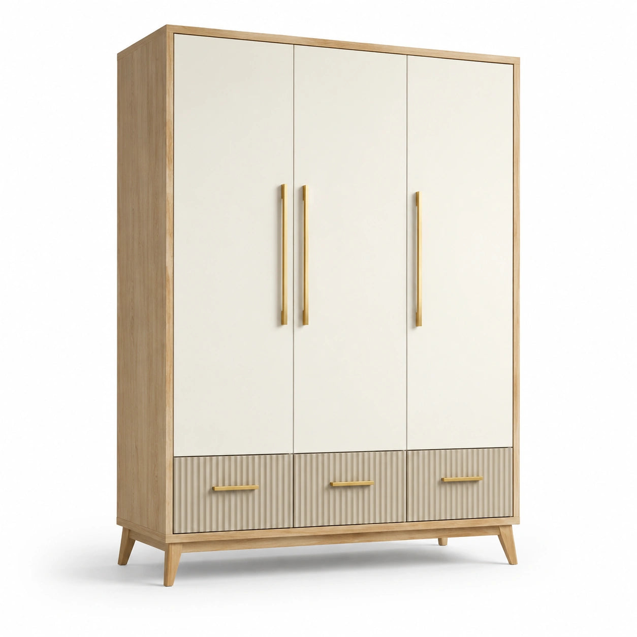 Beiger Kleiderschrank aus MDF mit Eichenfurnier und 3 Schubladen