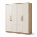 Kleiderschrank mit 4 Türen Holzspanplatte Beige Metallgriffe 200x60x210 cm