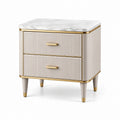 Nachttisch mit Marmorplatte und zwei Schubladen Beige 60x40x60 cm