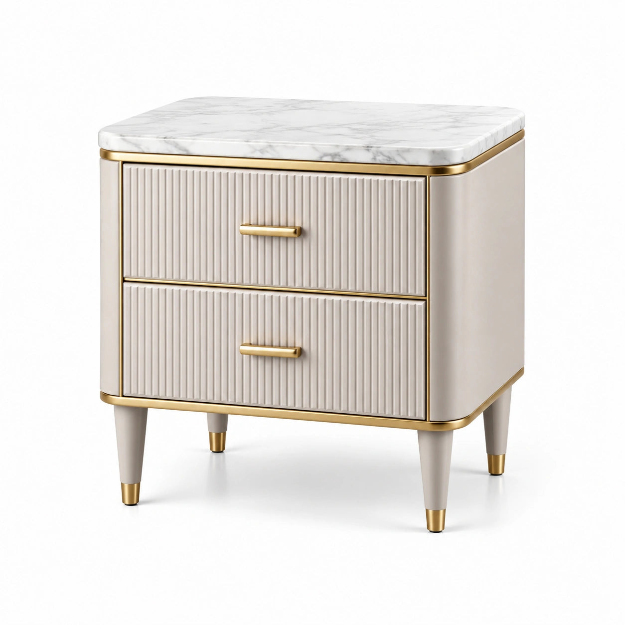 Nachttisch mit Marmorplatte und zwei Schubladen Beige 60x40x60 cm