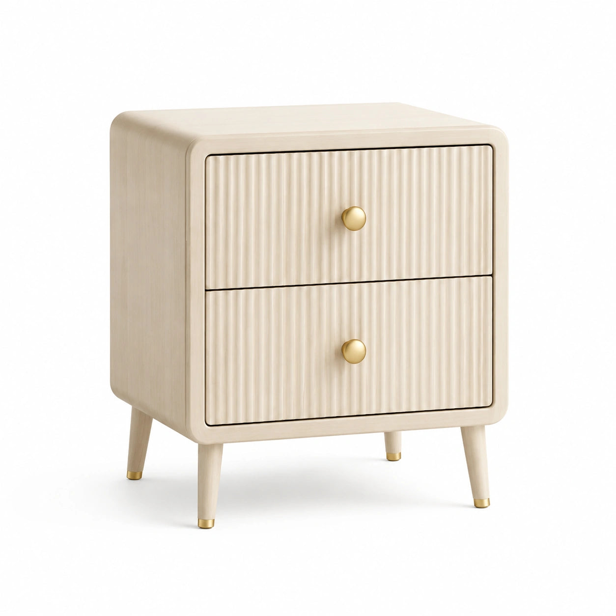 Nachttisch Holz mit 2 Schubladen in Beige und Gold