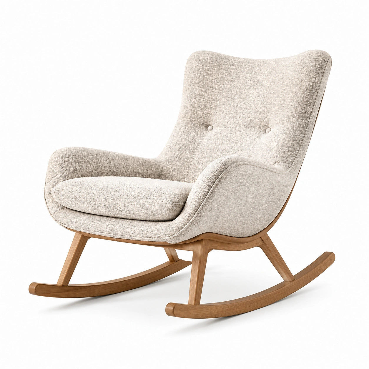 Schaukelstuhl aus Holz mit Stoffpolsterung Beige