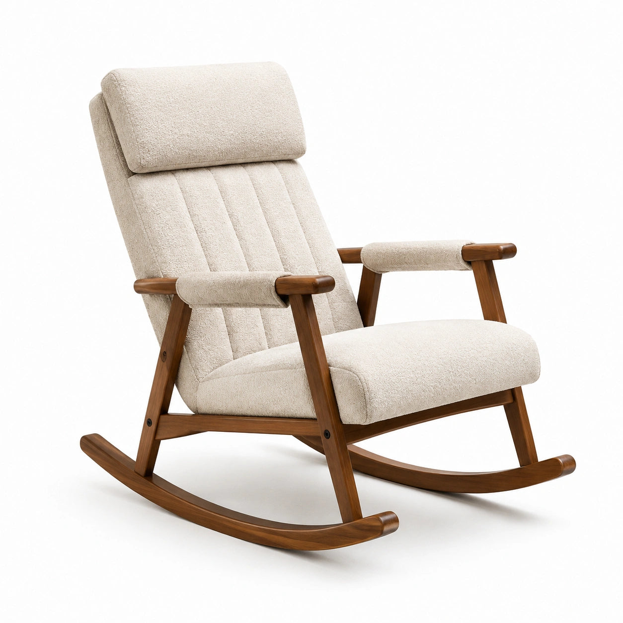 Schaukelstuhl aus Holz mit Polyesterbezug, Beige